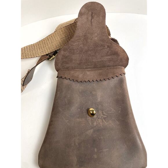 Festival Leather Satchel Crossbody Purse Hand Tooled Thick Fringe Woven Strap - Picture 6 of 6